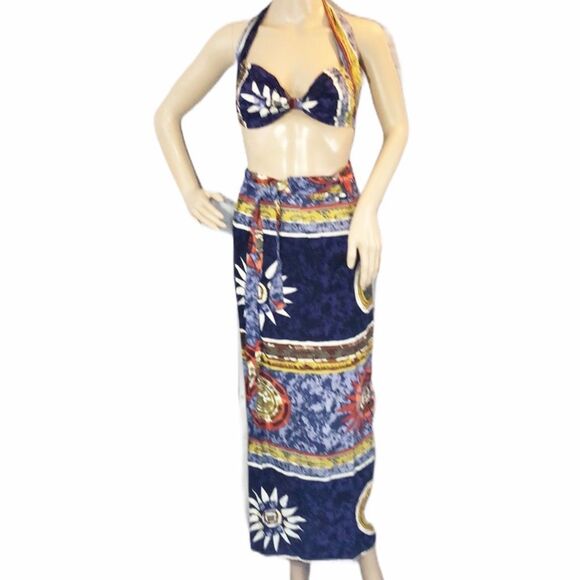 Mamu 2 Piece Tapestry Festival Skirt & Bra Top Swim Cover Up - Picture 1 of 14